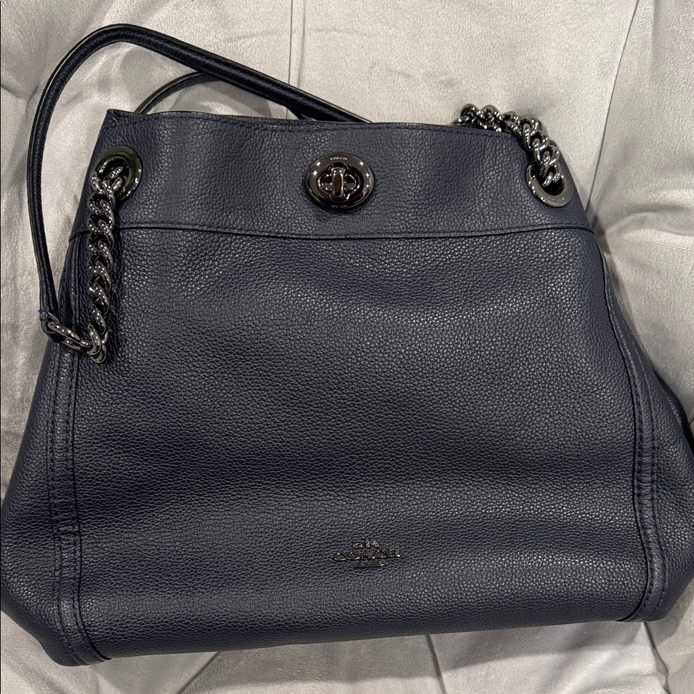 Coach Navy Blue Leather Shoulder Bag
